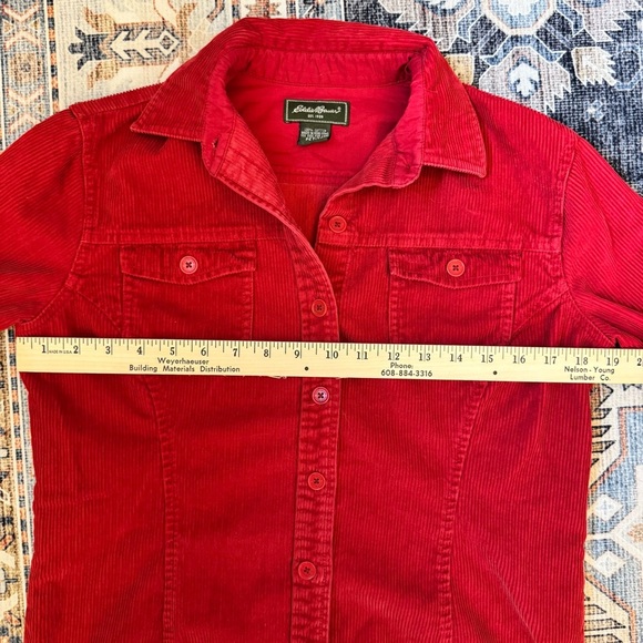 Eddie Bauer Red Corduroy Button Down Jacket 100% Cotton Women’s Size Petite XS - Picture 6 of 8